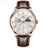 Oem Custom Wholesale Business Genuine Leather Moon Phase Waterproof Luminous Fashion Man Quartz Watch