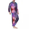 Men's Sleepwear Colorful Sky Print Pajama Sets Autumn Super Galaxy Sleep Man 2 Pieces Casual Oversized Nightwear Birthday Present