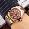 Cheap New Overseas 5500V 000R-B435 Automatic Mens Watch Date Brown Dial Rose Gold Case Brown Leather Strap Gents Watches Hello wat324W