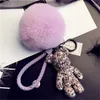 Bomgom Crystal Popobe Gloomy Bear Strass Keychain Car Key Holder Bag Charm Holder Fur Pom pom Leather Key Chain Key Ring Pendant 2279W