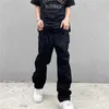 Mens Jeans luxury Designer Denim Embroidery Black Fashion Streetwear Low Rise Baggy Straight Hip Hop Trousers