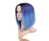 Perucas de cabelo sintético para mulheres negras Ombre Preto Misto Azul Roxo Curto Destaques Bob Peruca Reta Resistente ao Calor Cosplay Ou Part7860215