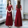 Robes de soirée Robe d'été en mousseline de soie 2024 Style occidental Rouge Longue Section Fée Maille Broderie Couture Grande Jupe Swing Femme
