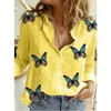 Women's Blouses Vintage Blouse Woman Linen Casual Tops Butterfly Print Women Fashion Oversized Button Up Streetwear Shirts For Blusas