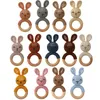 Baby Rattle Crochet Animal Rabbite Teether Wooden Ring Handmade Toy A Free Wood Teething Bracelet Nurse Gift Product 240226