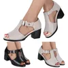 Sandalen Damen Bling Pu Sommer Diamant Fisch Mund Schnalle Dicker Absatz Schuhe Hohl Casual 2024