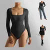 Lu Align Citroenmouwen Dames Sexy Geribbeld Lang Uit één stuk Vierkante hals Basic Zwarte Overalls Top Jumpsuit Body Street chic Bodycon bodysuit con pak Gym Jogger Sport