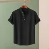 Men's T Shirts Men Top Stylish Summer Shirt With Stand Collar Cufflink Detail Slim Fit Design For Casual Or Business Wear