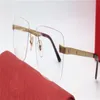 Nya modedesign Optiska glasögon 0167 K Gold Frame Square Rimless Simple Business Style Lätt och bekväm att bära TRAN245W