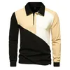 Mens Long Sleeve Slim Fit Tshirt Fashion Patchwork Buttondown Casual Top Golf T Shirt Homme 240227