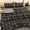 Sängkläder set 4in1 3in1 säng linjeduvet coverpillowcase mode svart vit rutnät randiga sängkläder set sängkläder quilt cover drottning kung 193g