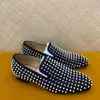 Casual Shoes Luxury Low Top Heels Men Trainers Driving Spiked Black Glitter Genuine Leather Wedding Dress Silver Rivets Flats Sneakers