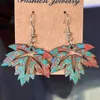 Boucles d'oreilles pendantes Vintage couleur marbrée imprimée, feuille découpée, noix, forme de citrouille, en bois pour femmes, tous les bijoux d'halloween, vente en gros