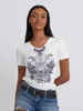 Mulheres Camisetas Mulheres S Y2K Grunge Estética Gótica Punk Camisa Manga Curta V Pescoço Slim Fit 90s Vintage Cropped Top