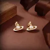 Designer Trend Stud Earrings Viviane Luxury Women Fashion Jewelry Saturn Earing Metal Pearl Earring Cjeweler Planet Westwood Woman 950