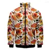 Men's Jackets D Printed Plants Flower Jacket For Men Outdoor Street Oversized Coat Floral Pattern Zipper Women Kids Clothes