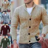 Camisolas masculinas na moda outono camisola térmica lapela fino ajuste de malha torcida textura casaco para uso diário