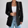 Moda primavera traf jaqueta feminina 25 34 sólido poliéster algodão não estiramento manga longa senhora do escritório blazers em outerwears 240227