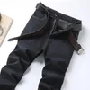 Mäns jeans 2024 Spring Business Straight Classic Regular Fit Casual Cotton Elastic Denim Pants Fashion Black Man