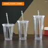 Vattenflaskor 350 ml/450 ml/650 ml klar tumlare med halm återanvändbar transparent dubbelskiktsflaska för kaffemjölk DIY smoothie cup dryck