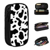 Cow Pencil Cases Black White Animal Skin Pouch Pen Holder Girl Boy Large Storage Bag School Supplies Zipper Stationery