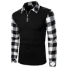 Camicia da uomo con cerniera risvolto manica lunga pullover da lavoro top da lavoro formale plaid giunzione t-shirt casual da uomo vestibilità regolare 240307
