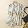 Blusas femininas leve topo elegante verão casual camisa coleção lapela manga curta ajuste solto com botão de bolso para baixo para um