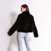 Knitted Rabbit For Women, Imitation Splicing Black High-End Long Sleeved Short Coat, Fur Coat 307749