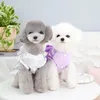 Cão vestuário roxo lantejoulas pet princesa vestido primavera e queda saia filhote de cachorro bonito arco traje teddy presente roupas de duas pernas