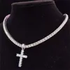 Pendentif Colliers Hommes Femmes Hip Hop Croix Collier avec 4mm Zircon Tennis Chaîne Glacé Bling HipHop Bijoux Cadeau De Mode