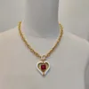 2023 Luxury quality Charm heart shape pendant necklace with red diamond in 18k gold plated have stamp box PS7520A298M