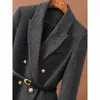 Hiver femmes épaissi chaud Blazer élégant bureau dame manteau en laine avec ceinture Double boutonnage sergé costume veste haut polyvalent 240226