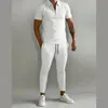 2023 Summer Europe And The United States Solid Color POLO Mens Suit Slim Short Sleeve Trousers Leisure Sports 240304