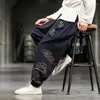 Calças masculinas 2024 oversize wied perna harajuku algodão linho calças casuais masculino bordado homens jogging sweatpants streetwear