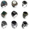 30 Styles Vintage Handmade Turkish Signet Ring for Men Women Ancient Silver Color Black Onyx Stone Punk Rings Religious Jewelry2733