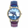 Wristwatches Dolphin Pattern Ocean Aquarium Fish Fashion Casual Men Women Canvas Cloth Strap Sport Analog Quartz Watch309t