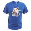 Camiseta feminina Ramen Cat Kawaii com gola redonda e manga curta estampada