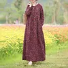 Casual klänningar vintage tryckt klänning kvinnor mode blommor muslimsk lös mellanslag