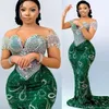 2024 ASO EBI Green Mermaid Sukienka PROM Kryształy Kryształowe cekinowe wieczorne przyjęcie Drugi przyjęcie 50. urodziny suknie zaręczynowe sukienki szatą de soiree ZJ145