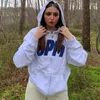 Women's Hoodies 80s 90 -talets amerikanska vintage streetwear cardigan harajuku sweatshir kvinnor tryck brev zip upp hösten och vintern