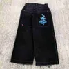 JNCO femmes Hip Hop dessin animé kangourou graphique brodé rétro bleu Baggy jean nouveau gothique taille haute pantalon large