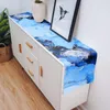 Table Cloth Blue Marble Texture Heat Resistant Linen Runner Washable Dresser Scarf Decor Kitchen Holiday Party Dining Room