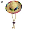 Cappello per abbigliamento per cani Diametro 16 cm Mini cucciolo di gatto Cappello in paglia intrecciata Cappello da sole messicano Sombrero Forniture per animali domestici Vacanze estive Naturale con corda