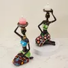 NORTHEUINS Resin Black Woman Candlestick Figurines African Exotic Decoration Candle Holder Statue Dining Table Top Decor Objects 240304