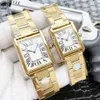 Top Stylish Quartz Watch Women Gold Silver Dial Classic Rectangle Design Dristwatch Luksusowy pełny zegar ze stali nierdzewnej 15282485