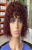 Brasilianska Remy Jerry Curly Human Hair Wigs With Bangs 150 Full Machine Made Short Wig 99J Natural Color for Women3984480