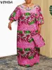 Plus Size 5XL VONDA Summer Printed Maxi Dres Bohemian Beach Long Sundress Casual Loose Elegant Lantern Sleeve Party Robe 240308