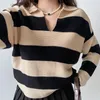 Kobiety swetry w paski Pullower Kobiety Knitte SWEAT SWARE DŁUGO SKONKOLNEGO CRECTHIND TOPS Autumn Winter Casual Lose Fit Pull Pull