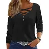 Bluzki damskie Top Women 2024 Summer Fashion Eyelet Haft Haft Koronka Plaste Buttual V Neck z długim rękawem Codzienna koszulka Y2K