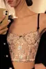 Women's Tanks Lace Bustier Bra Hollow Out Tulle Camisole Gold Silk Embroidery Perspective Sexy Sling Base Vest For Woman 2024